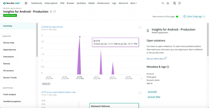 New Relic One: Mobile summary