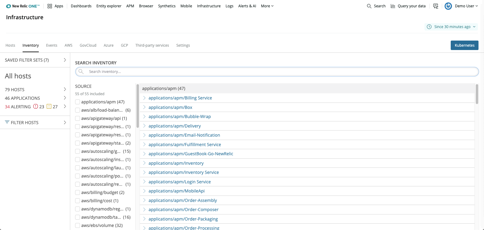 New Relic One - Infrastructure monitoring - Inventory